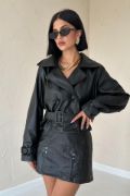 Siyah Kemerli Deri Ceket resmi